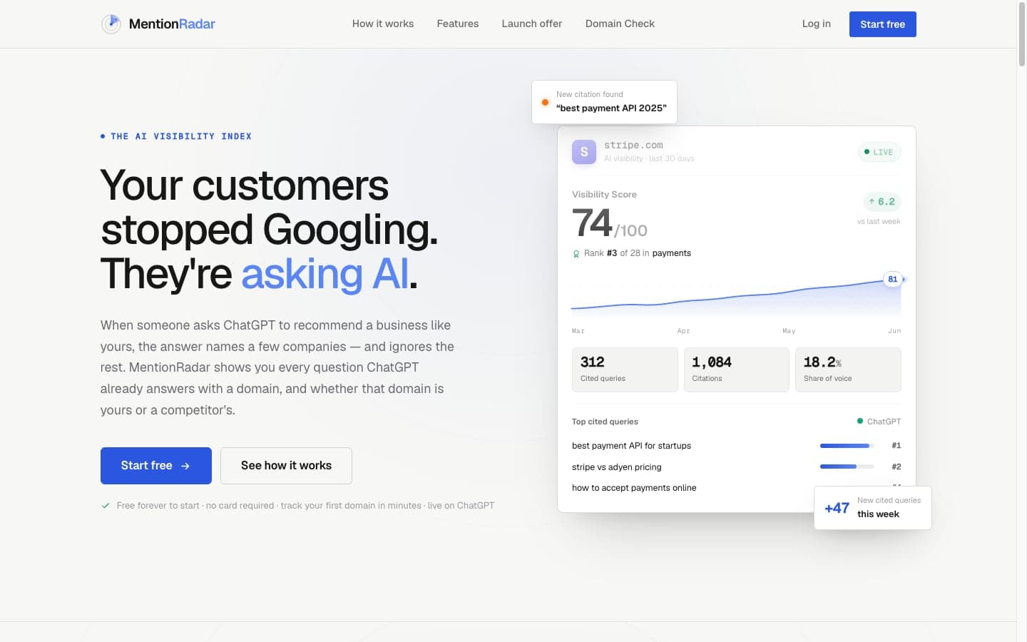 mentionradar.ai homepage